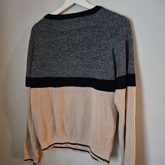 Shein Sweater Crewneck Color Block Stripe Knit Casual Neutral Trendy - Picture 7 of 10